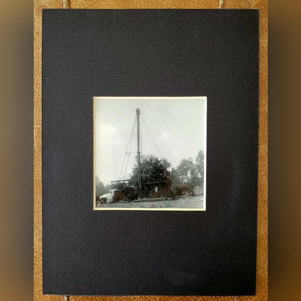 Vintage Oil Drilling Rig B&W Picture -Matted